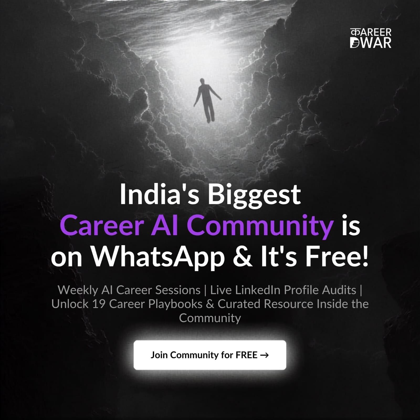 India's biggest Career AI community is on WhatsApp and it's free — weekly AI career sessions, live LinkedIn profile audits, 19 career playbooks